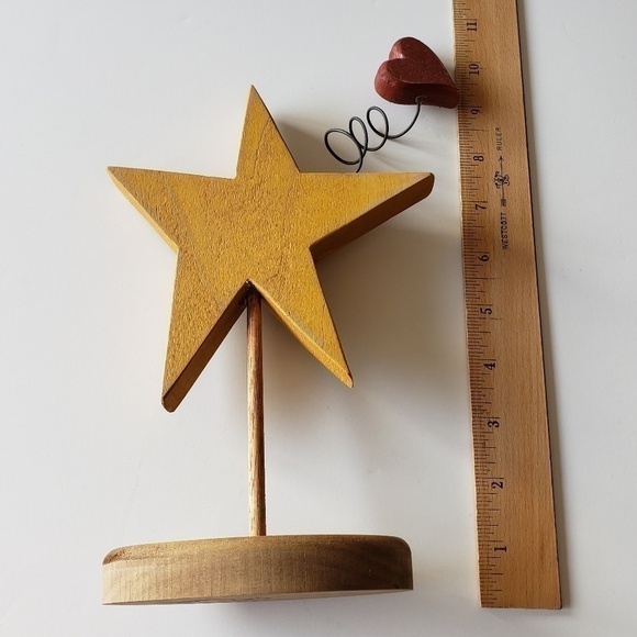 Wood Yellow Star and Red Heart on Spring with Standing Base - Picture 3 of 3